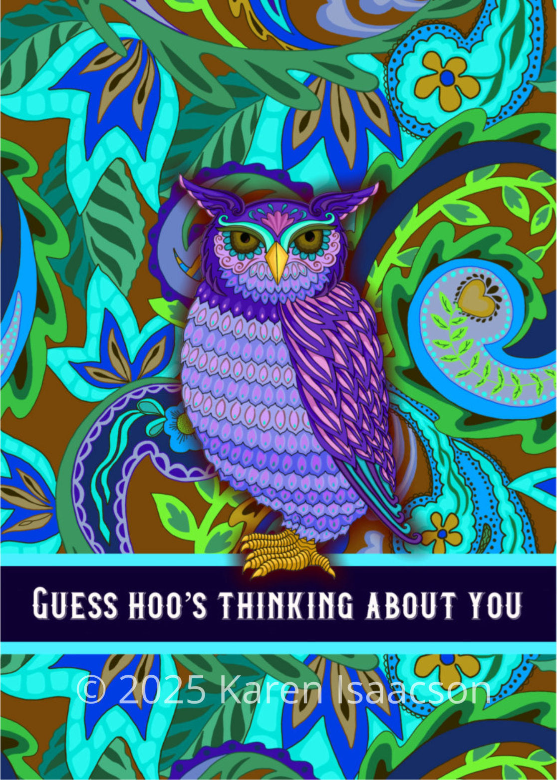 6527 "Guess Hoo's Thinking About You" 5x7 All Occasion Greeting Card